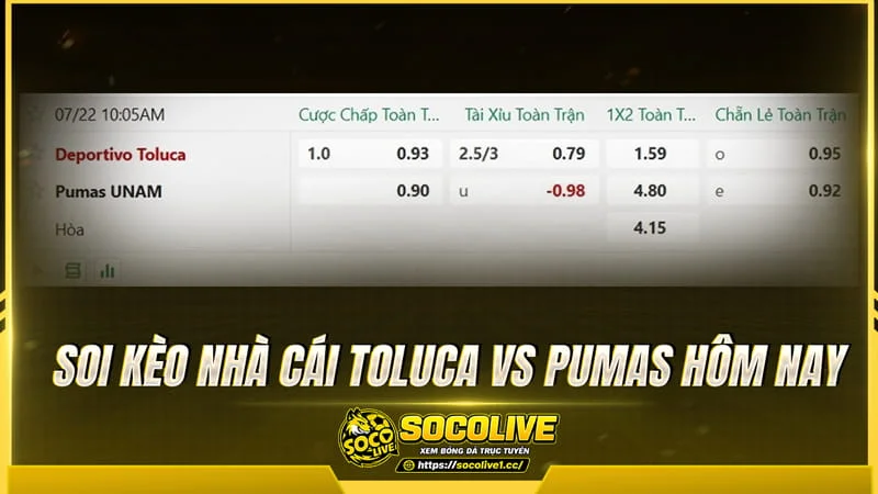Soi kèo nhà cái Toluca vs Pumas hôm nay cùng Socolivetv Soi kèo nhà cái Toluca vs Pumas hôm nay cùng Socolivetv